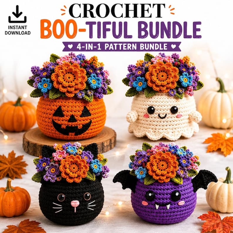 Halloween Crochet Flower Pot Pattern Bundle — photo 2 of 11