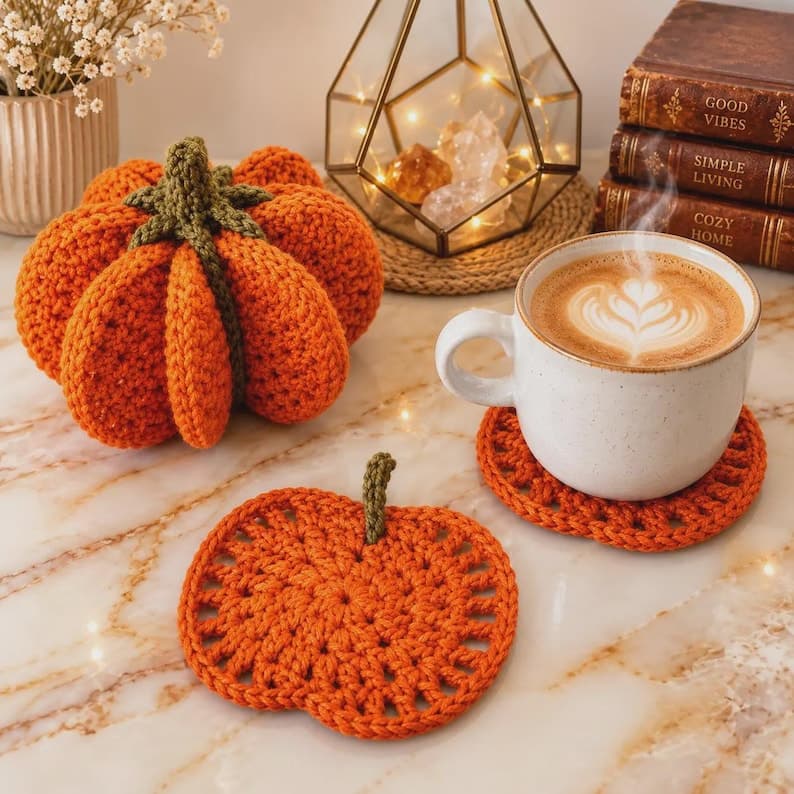 Pumpkin Coaster Set Crochet Pattern – 8 Coasters — photo 2 of 10