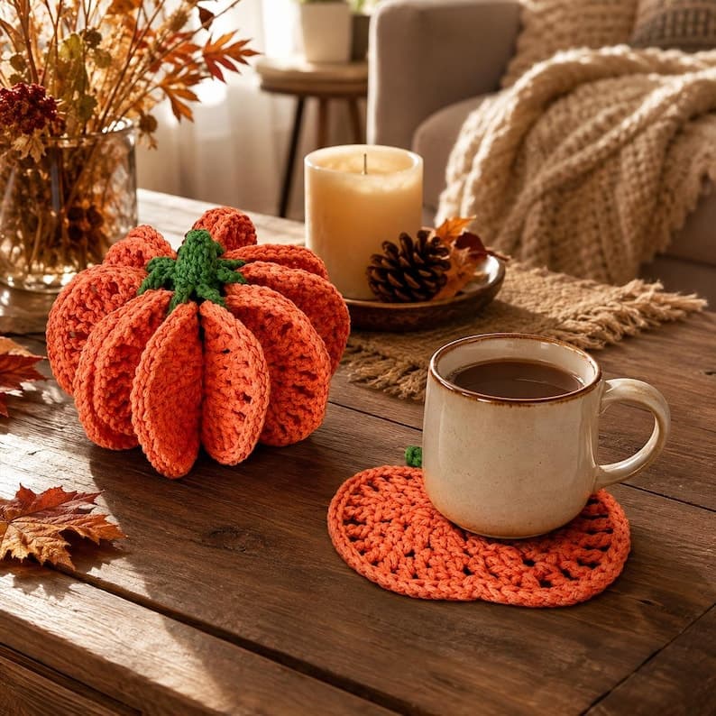 Pumpkin Coaster Set Crochet Pattern – 8 Coasters — photo 3 of 10