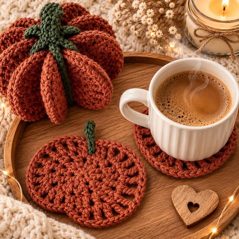 Pumpkin Coaster Set Crochet Pattern – 8 Coasters — photo 4 of 10