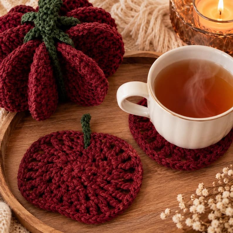 Pumpkin Coaster Set Crochet Pattern – 8 Coasters — photo 6 of 10