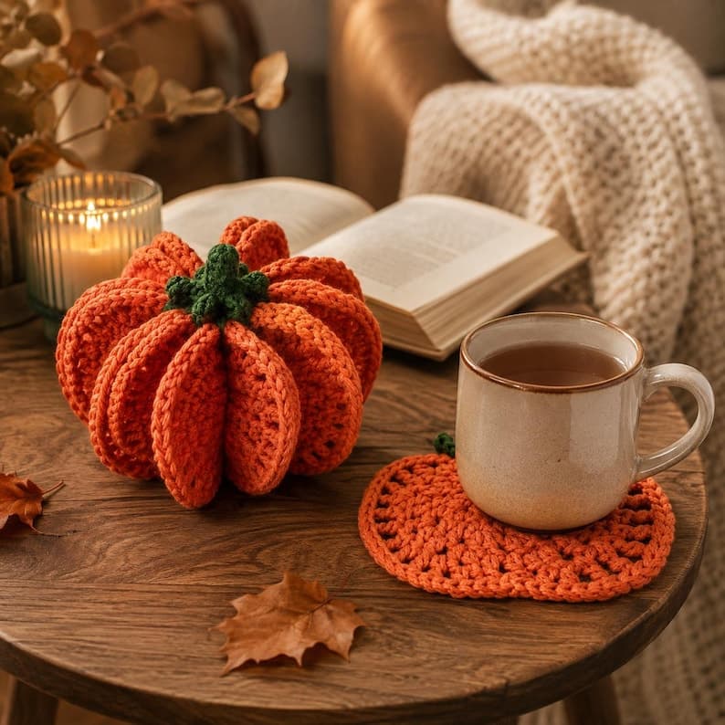 Pumpkin Coaster Set Crochet Pattern – 8 Coasters — photo 7 of 10