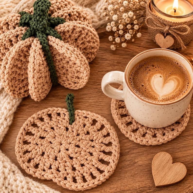 Pumpkin Coaster Set Crochet Pattern – 8 Coasters — photo 8 of 10