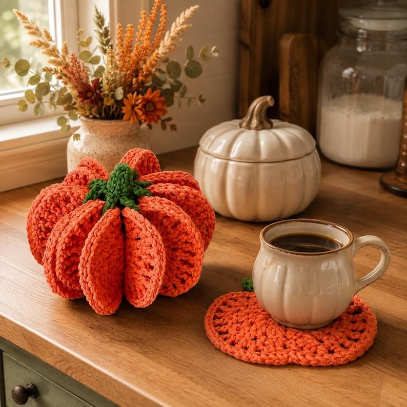 Pumpkin Coaster Set Crochet Pattern – 8 Coasters — photo 9 of 10