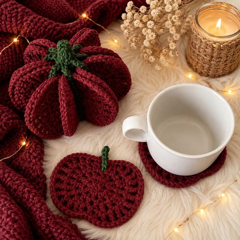 Pumpkin Coaster Set Crochet Pattern – 8 Coasters — photo 10 of 10