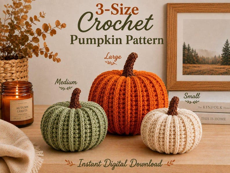 3-Size Crochet Pumpkin Pattern – Beginner Fall Amigurumi — photo 2 of 7